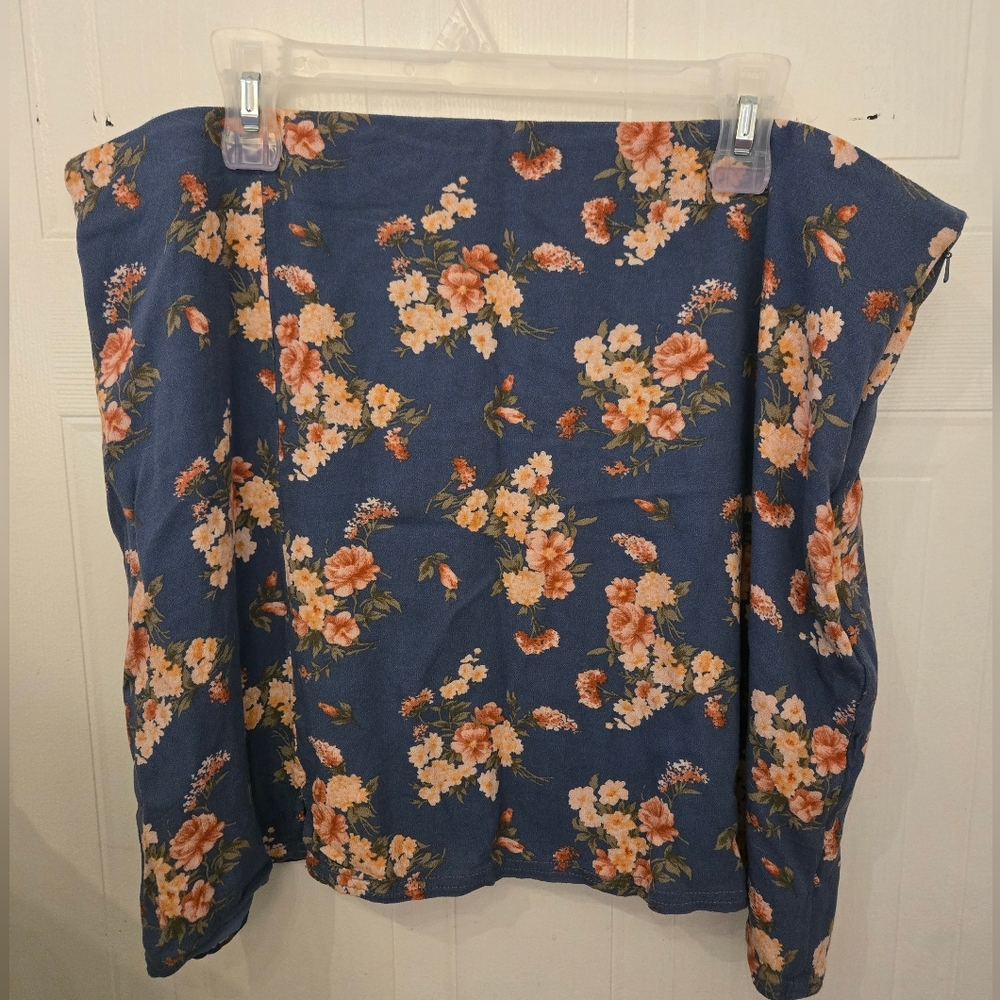 AE American Eagle Outfitters XXL PLUS Floral Skirt side Zipper Blue Orange